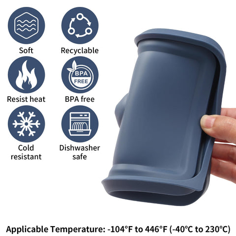 Close-up of dark blue silicone lid fitting Pyrex 7211-PC bowl