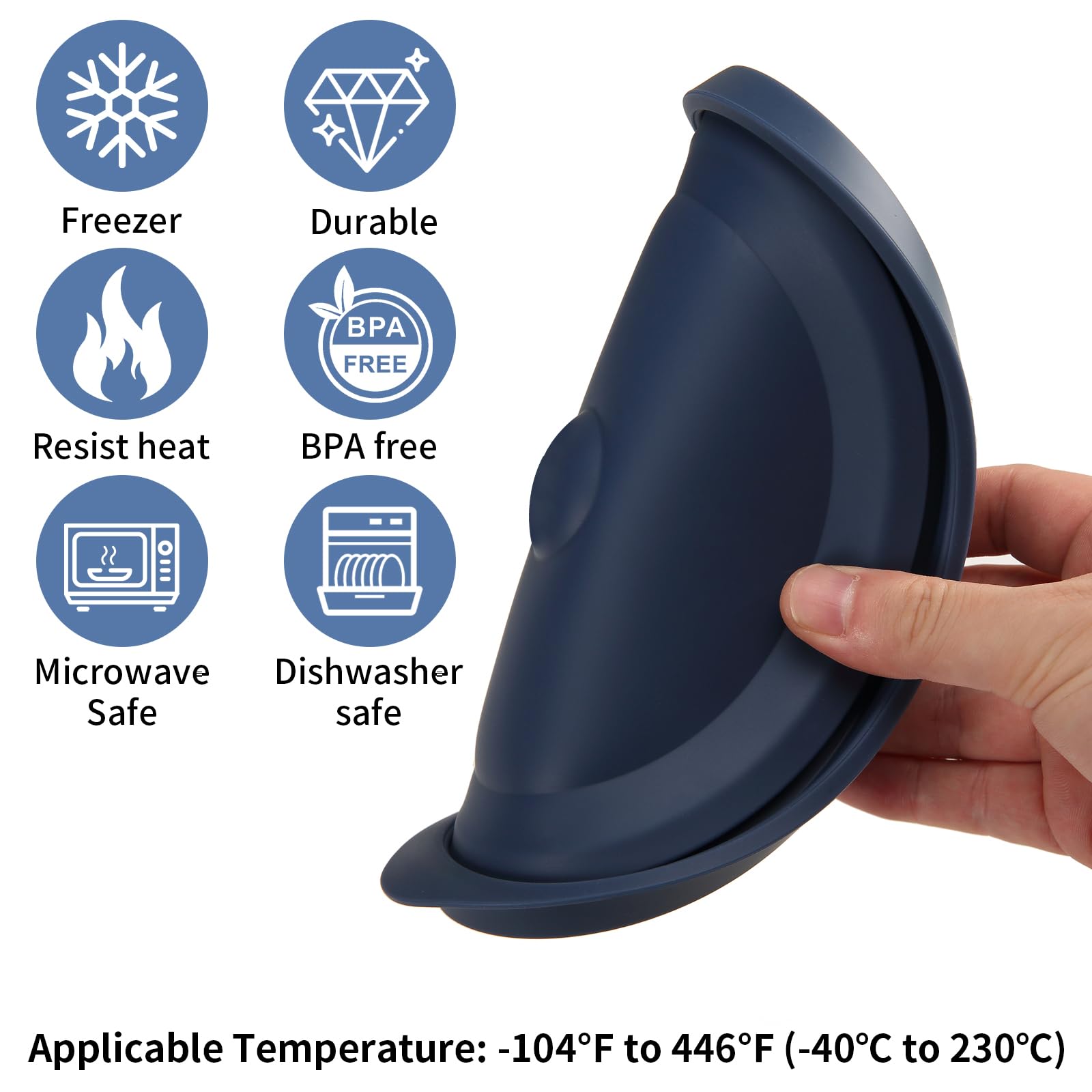 EuChoiz Pyrex 7-cup lid dark blue reduces leaks during storage.