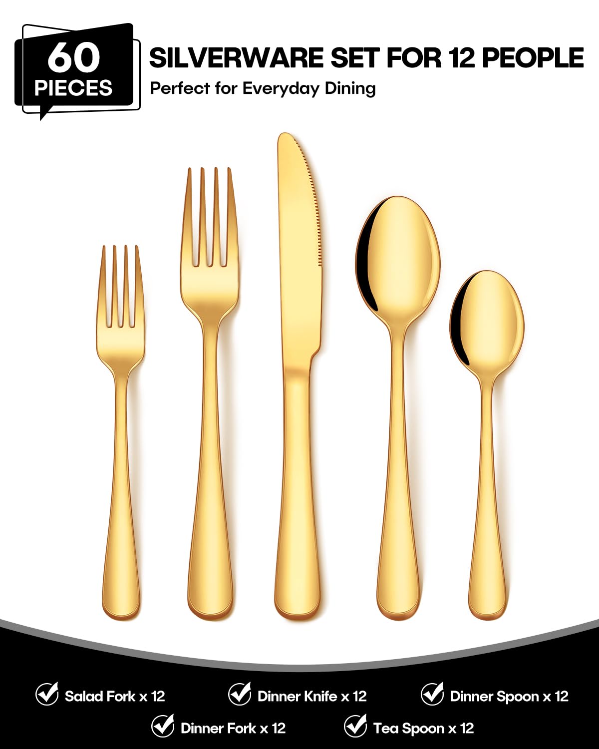 EUIRIO 12 salad forks with a sleek mirror-polished finish for stylish table settings