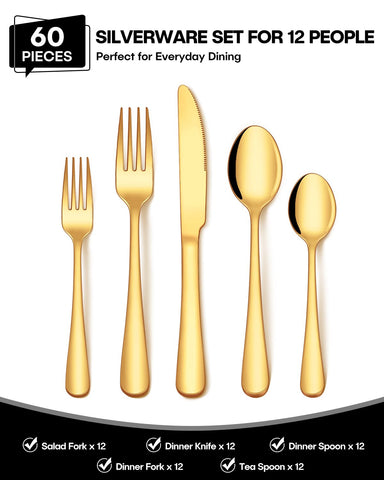 EUIRIO 12 salad forks with a sleek mirror-polished finish for stylish table settings