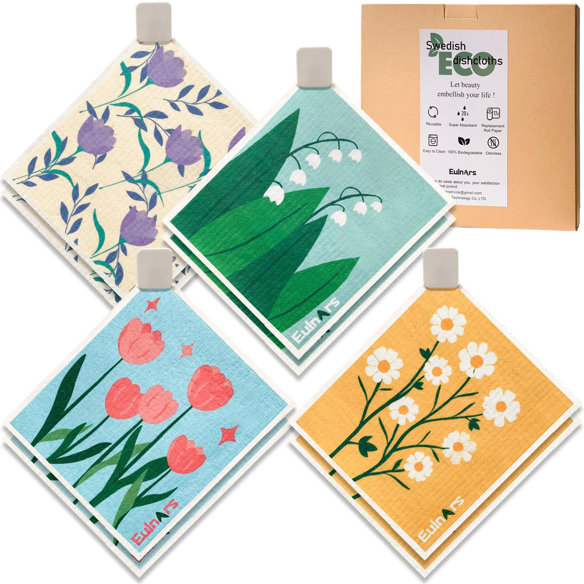 Eulnars Swedish dishcloths 8-pack, reusable kitchen towels for eco-friendly cleaning