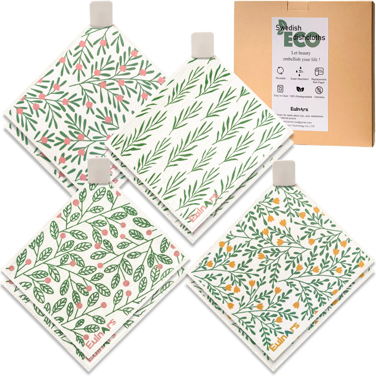 Eulnars Swedish dishcloths in green with clips for organized storage