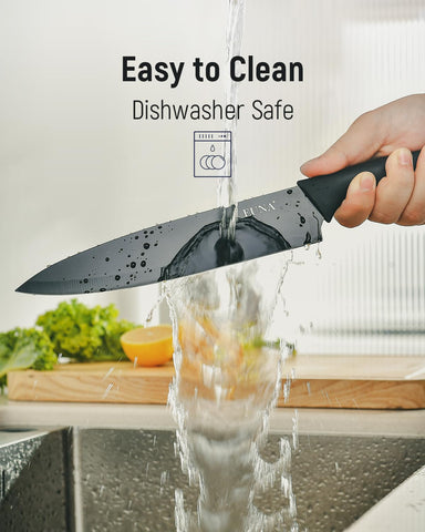 EUNA chef knife balanced for versatile chopping and slicing tasks.