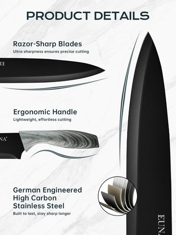 Ergonomic EUNA handle with wood-grain finish offers secure, comfortable grip.