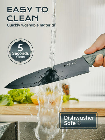 Transparent acrylic block showcases the EUNA knives while saving counter space.