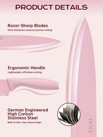 EUNA Santoku knife slicing vegetables with clean, even slices.