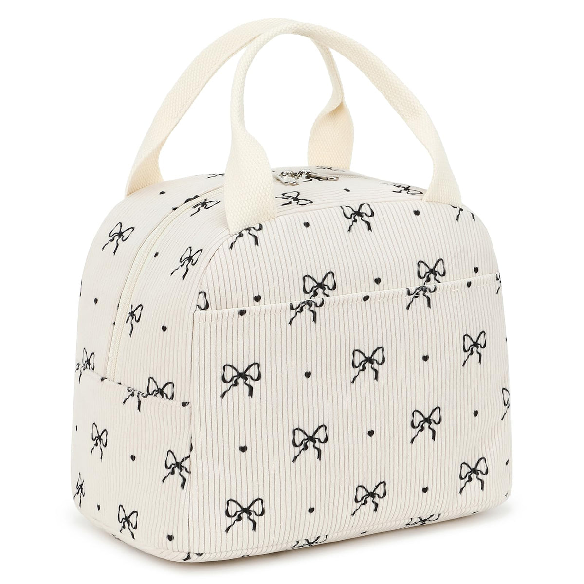 EurCross Cute Bow Tie Lunch Bag in ivory corduroy, stylish and practical for everyday use.