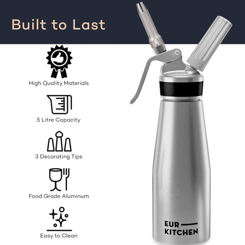 Easy-clean dispenser head and brush from EurKitchen for quick maintenance.