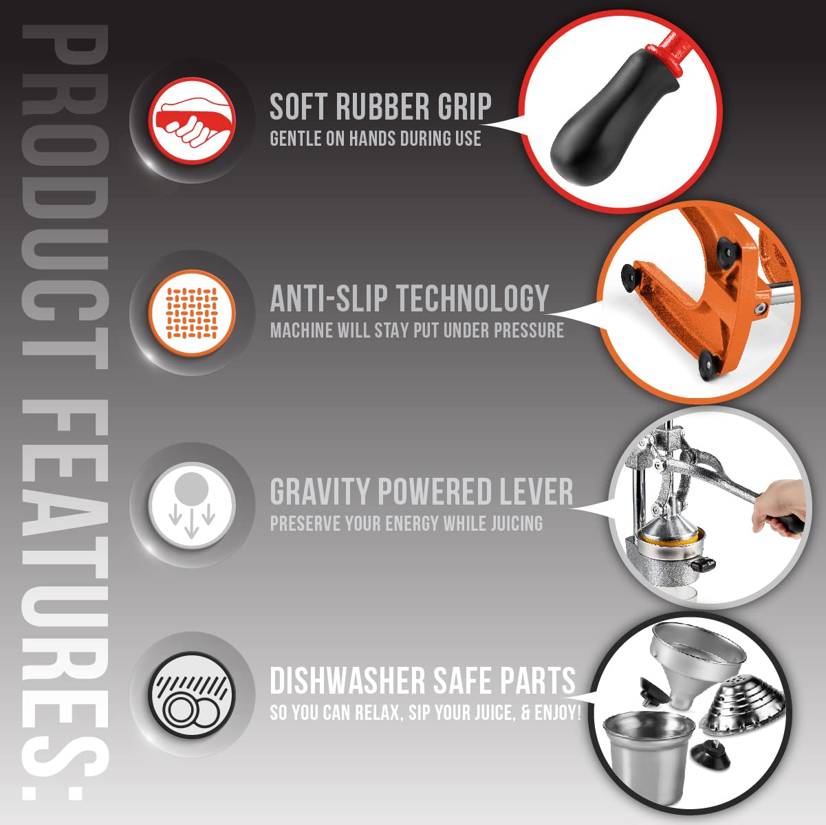 Eurolux heavy-duty juicer with suction cups for stable countertop use