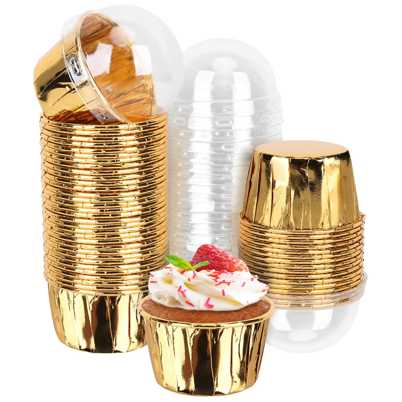 EUSOAR gold cupcake cups with lids ready for stylish dessert presentation.