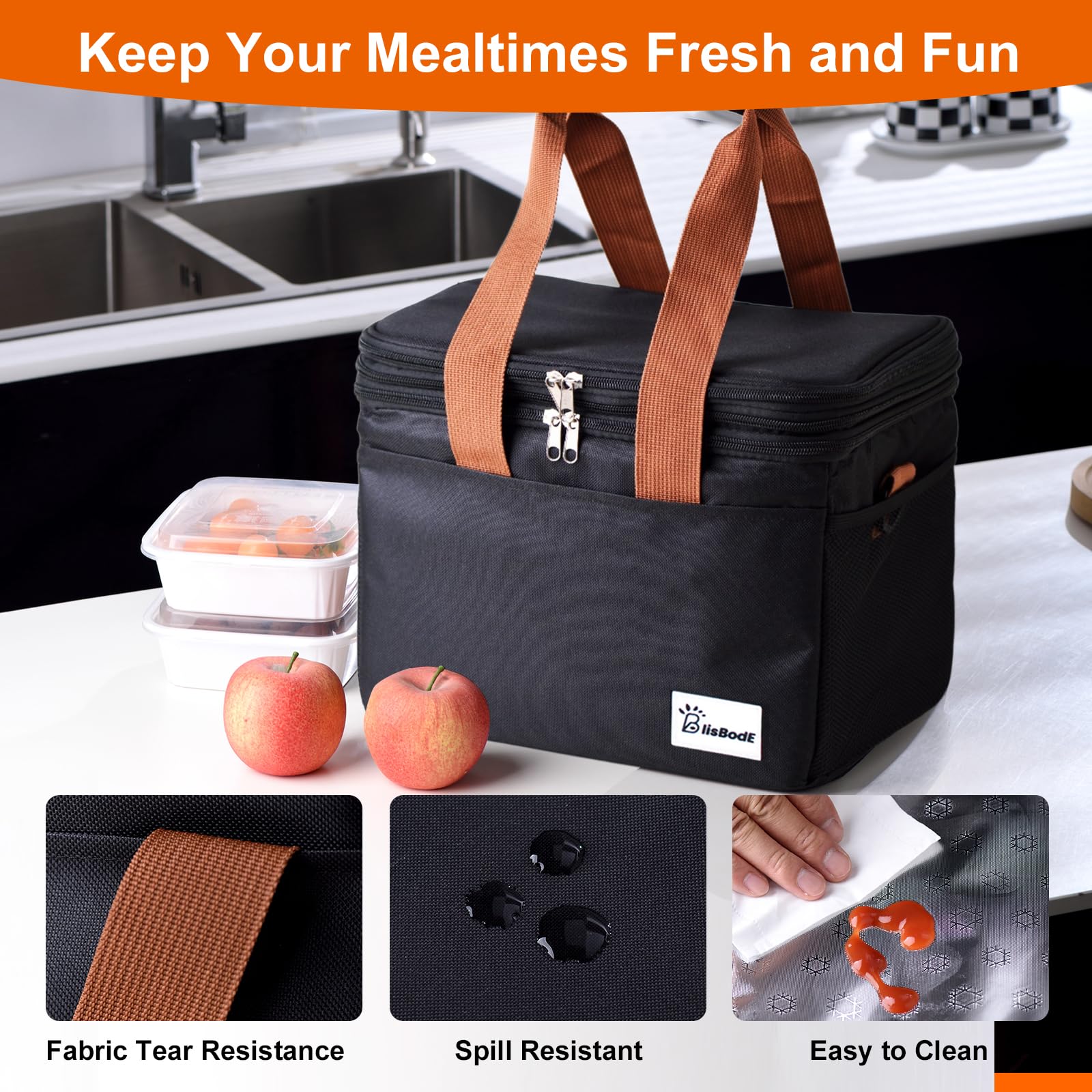 Eutopic lunch bag base stands upright, supports easy loading.