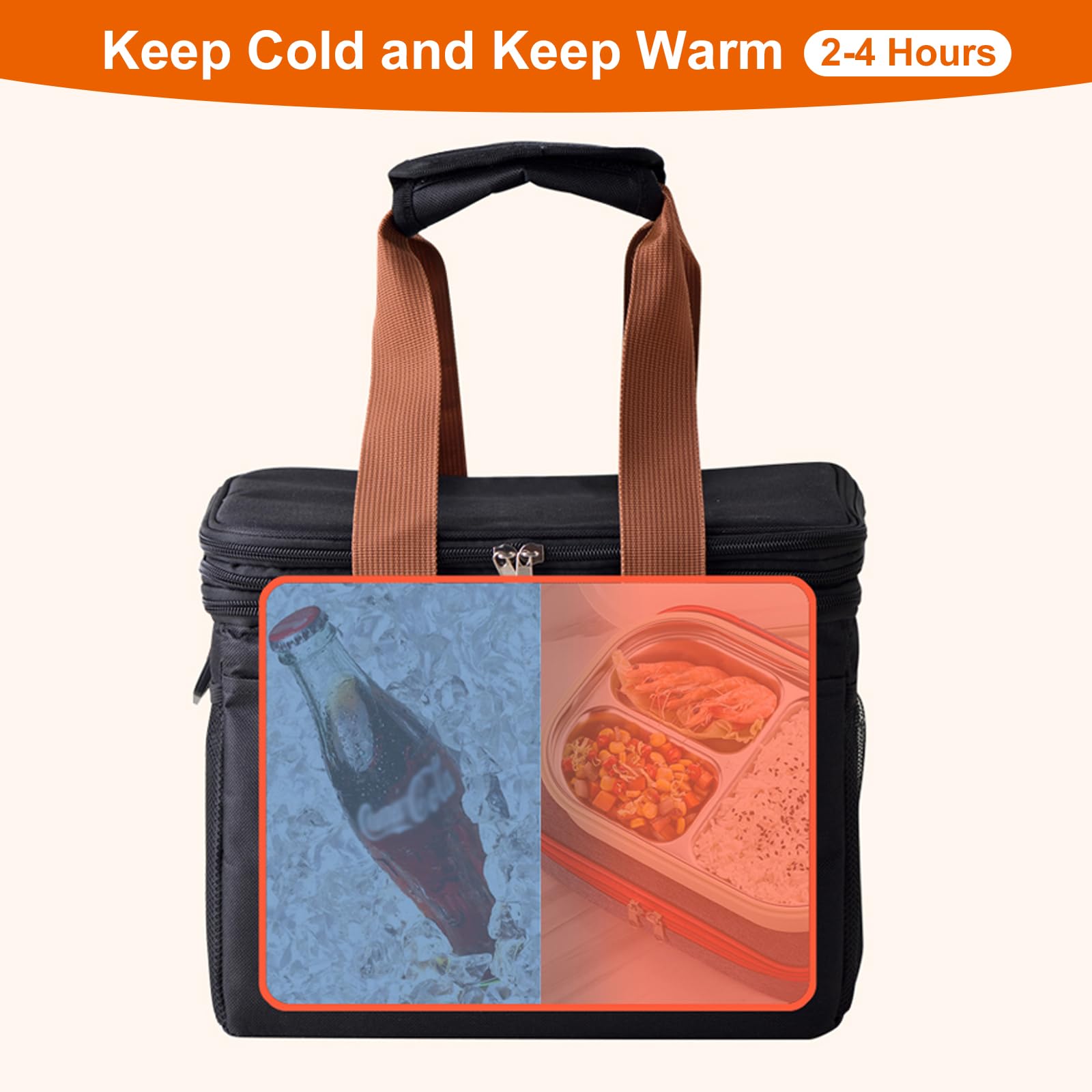 Eutopic lunch bag side pockets for bottles and umbrellas, convenient on the go.