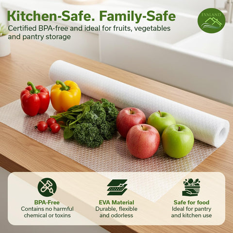 EVALAND waterproof cabinet liner guards against spills and stains.