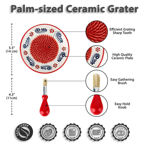 EVANILIFE handmade ceramic grater close-up highlights unique glaze and craft.