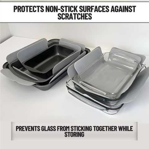 Evelots dish dividers placed between stacked dishes in storage