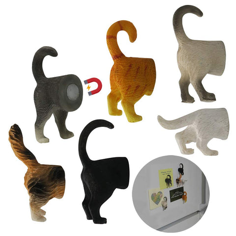 Evelots cat butt magnet on fridge holding notes, playful and practical