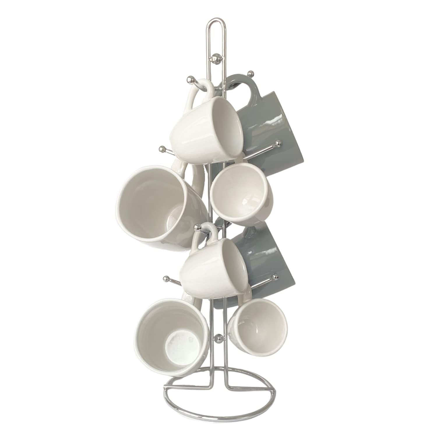 Evelots coffee cup holder tree on countertop displaying mugs for organized counter space