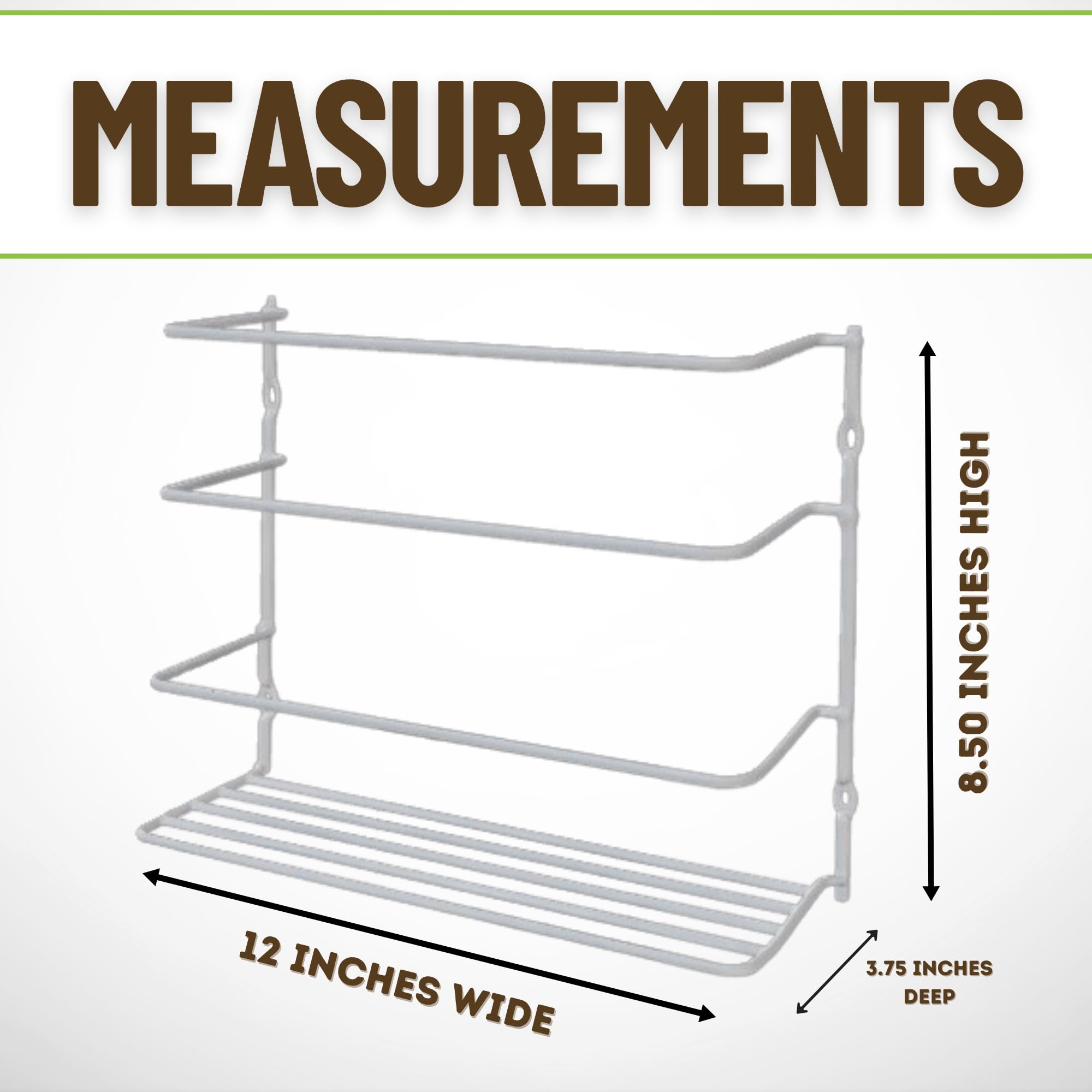 Evelots compact dimensions fit on cabinet doors for hidden storage.