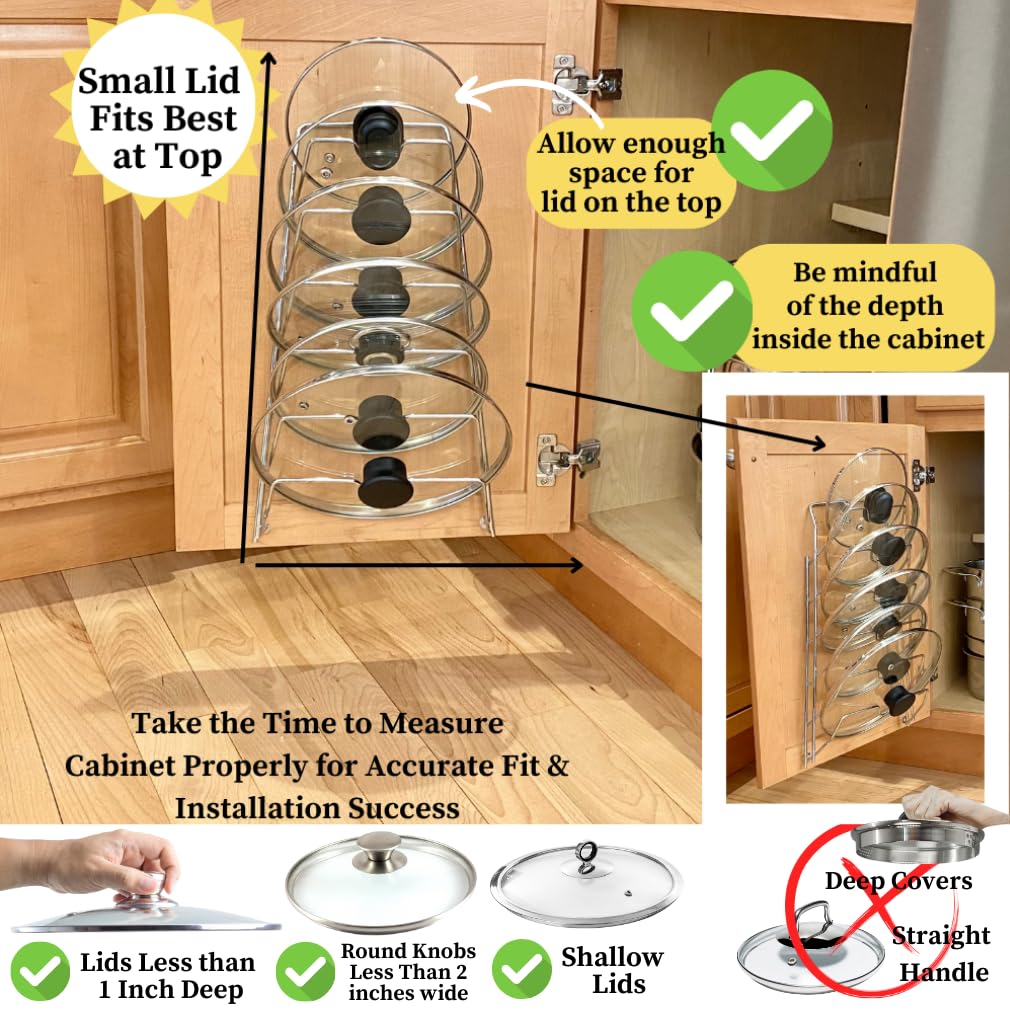 Lid storage keeps counters clear during meal prep with Evelots organizer.