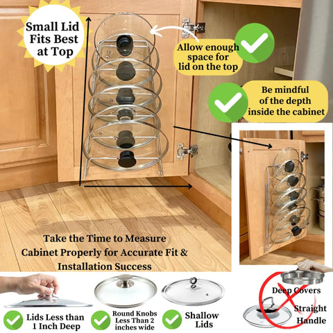 Lid storage keeps counters clear during meal prep with Evelots organizer.