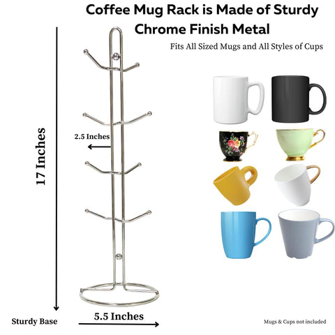 Evelots eight-mug capacity base keeping large mugs upright and accessible
