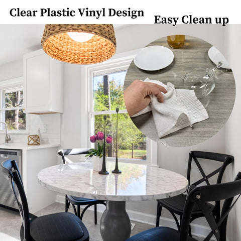 Evelots elasticized edge keeps the cover snug on round tables