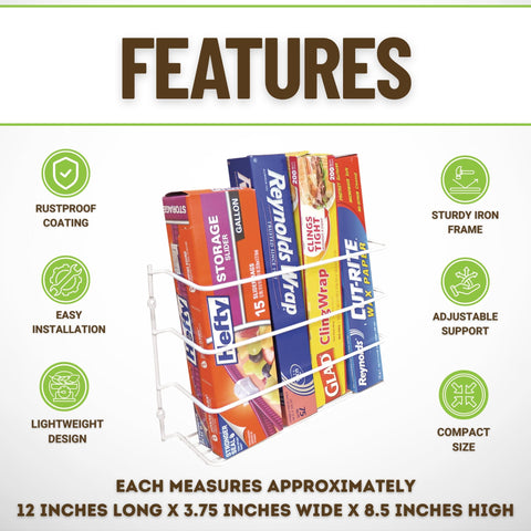 Evelots holds up to four wraps, maximizing cabinet space and reducing clutter.