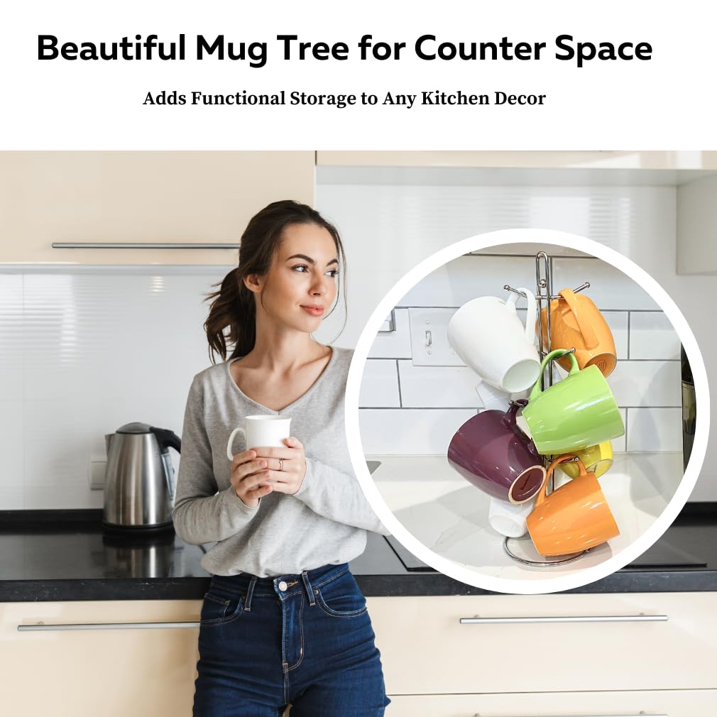 Evelots mug tree with carrying handle for easy relocation
