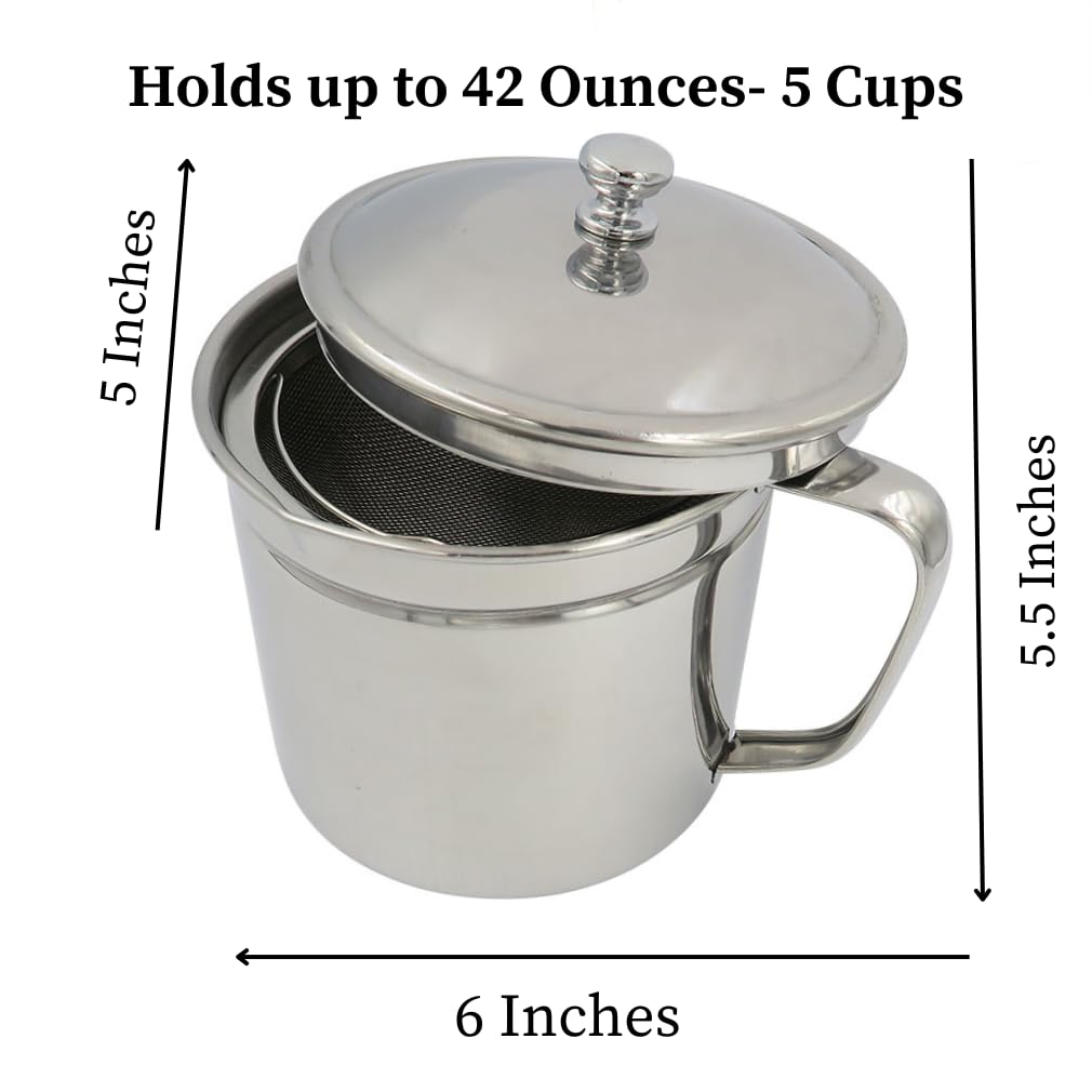 Evelots stainless steel mesh strainer shown with grease keeper