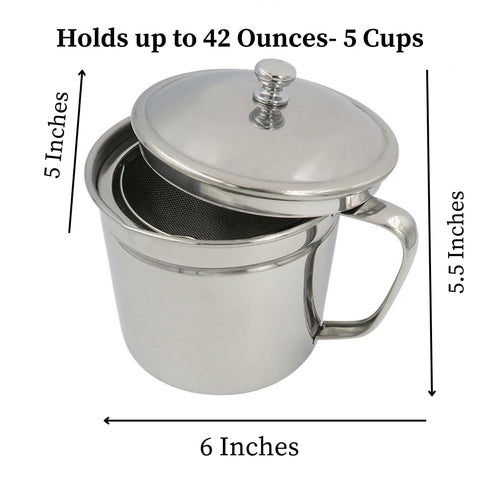 Evelots stainless steel mesh strainer shown with grease keeper