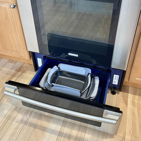 Evelots Vermont-made felt protectors extend bakeware life.