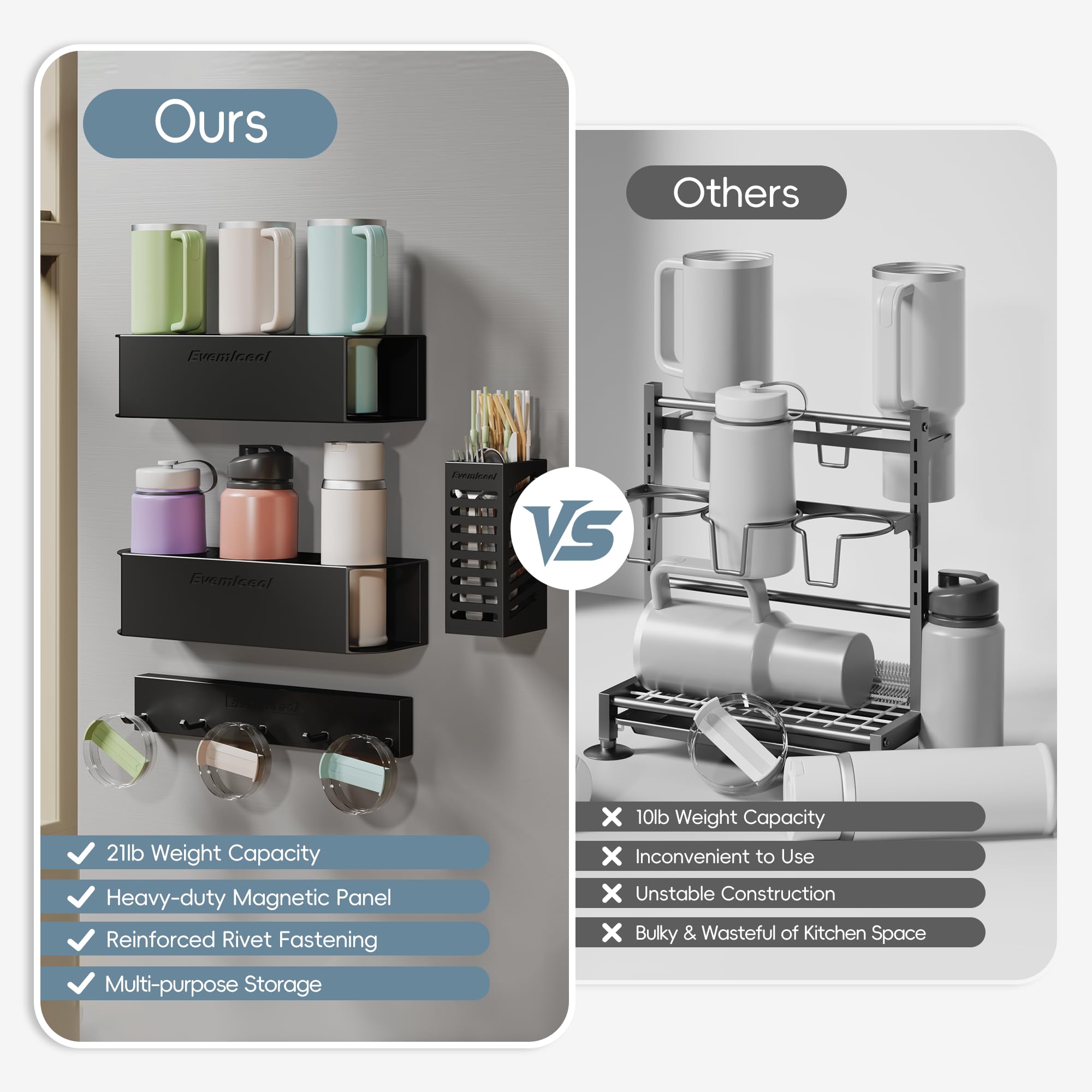 Evemlceol space-saving vertical design frees counter and cabinet space.