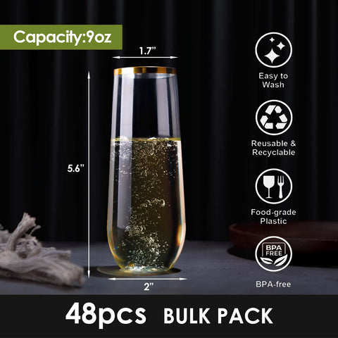 Gold rim plastic champagne glasses by EventPartener ideal for celebrations
