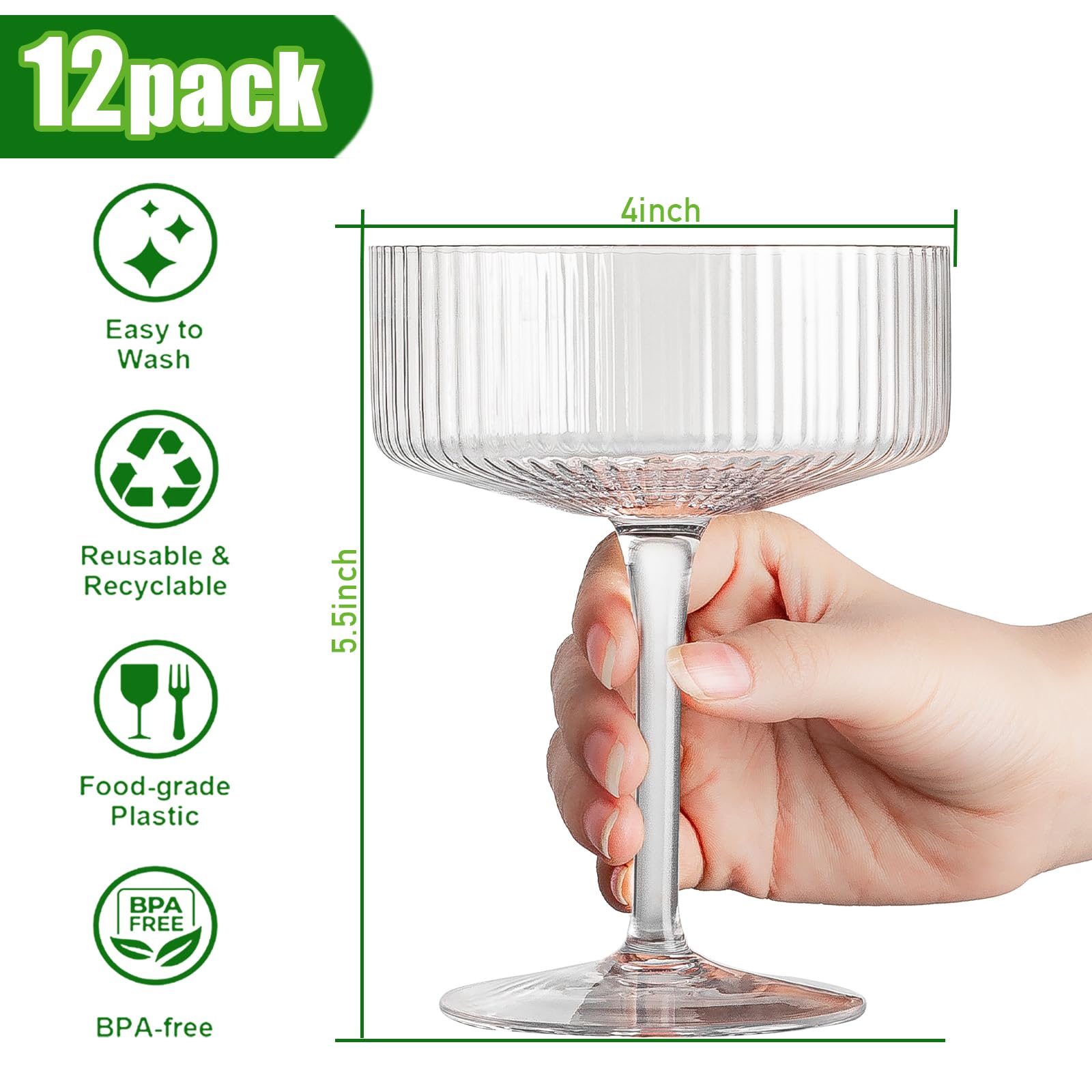 eventpartener unbreakable ribbed coupe glasses prevent breakage outdoors