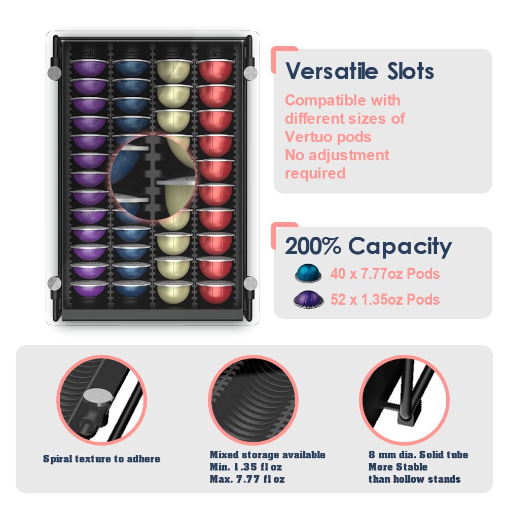 EVERIE 200 capacity drawer holds 40 big or 52 small Vertuo capsules.