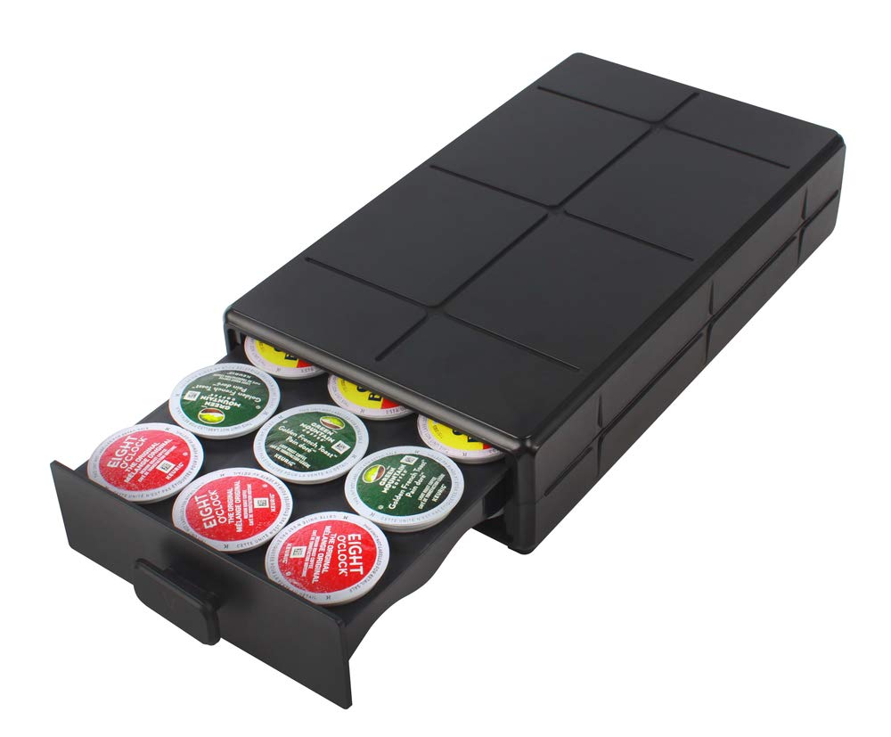 Everie coffee pod drawer front view showing organized K-Cup slots for quick access.