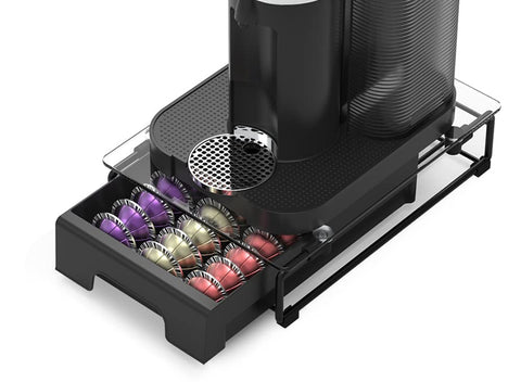 EVERIE crystal tempered glass organizer with Vertuoline slots for quick, visible capsule access.