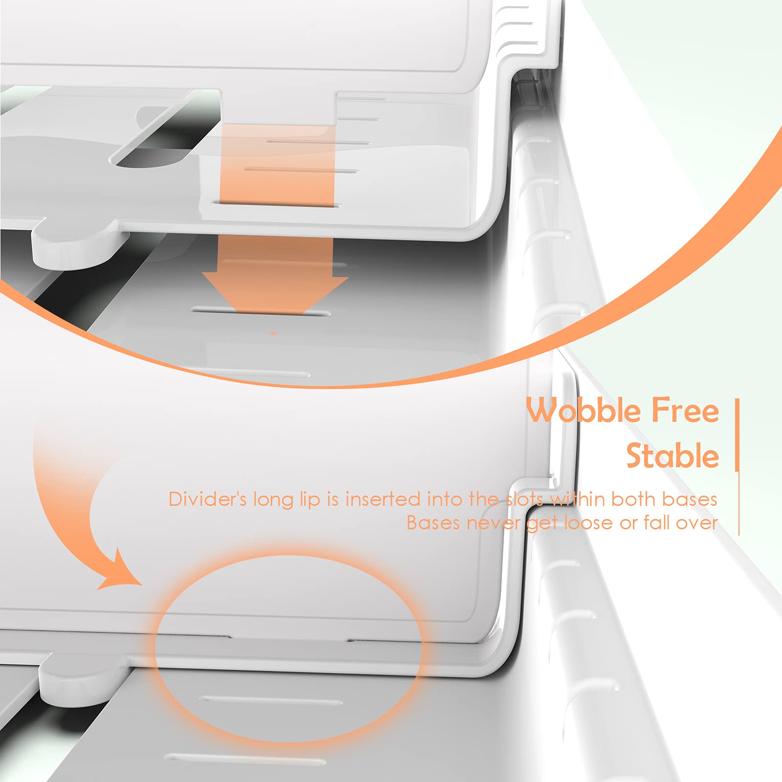 EVERIE lid organizer dividers show adjustable width for lids.