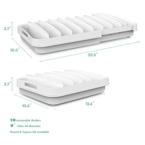 EVERIE compact lid organizer shown fitting in a drawer.