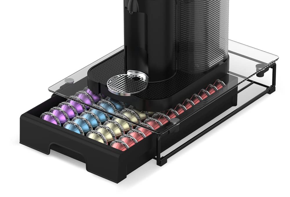 EVERIE Vertuo organizer with glass drawer for easy capsule visibility.