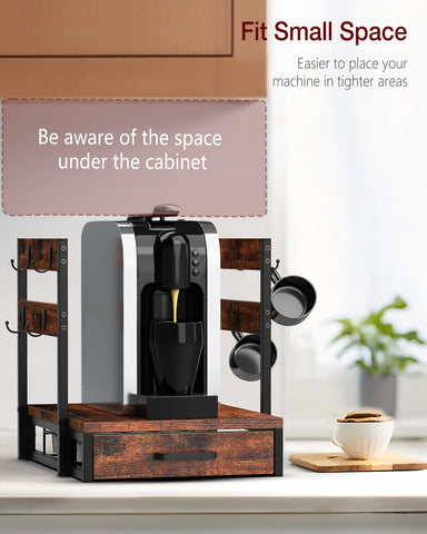 Capsule organizer drawer helps maintain a tidy coffee station.