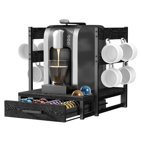 Evermagin coffee pod holder shown from the front with Vertuo pods neatly organized by size