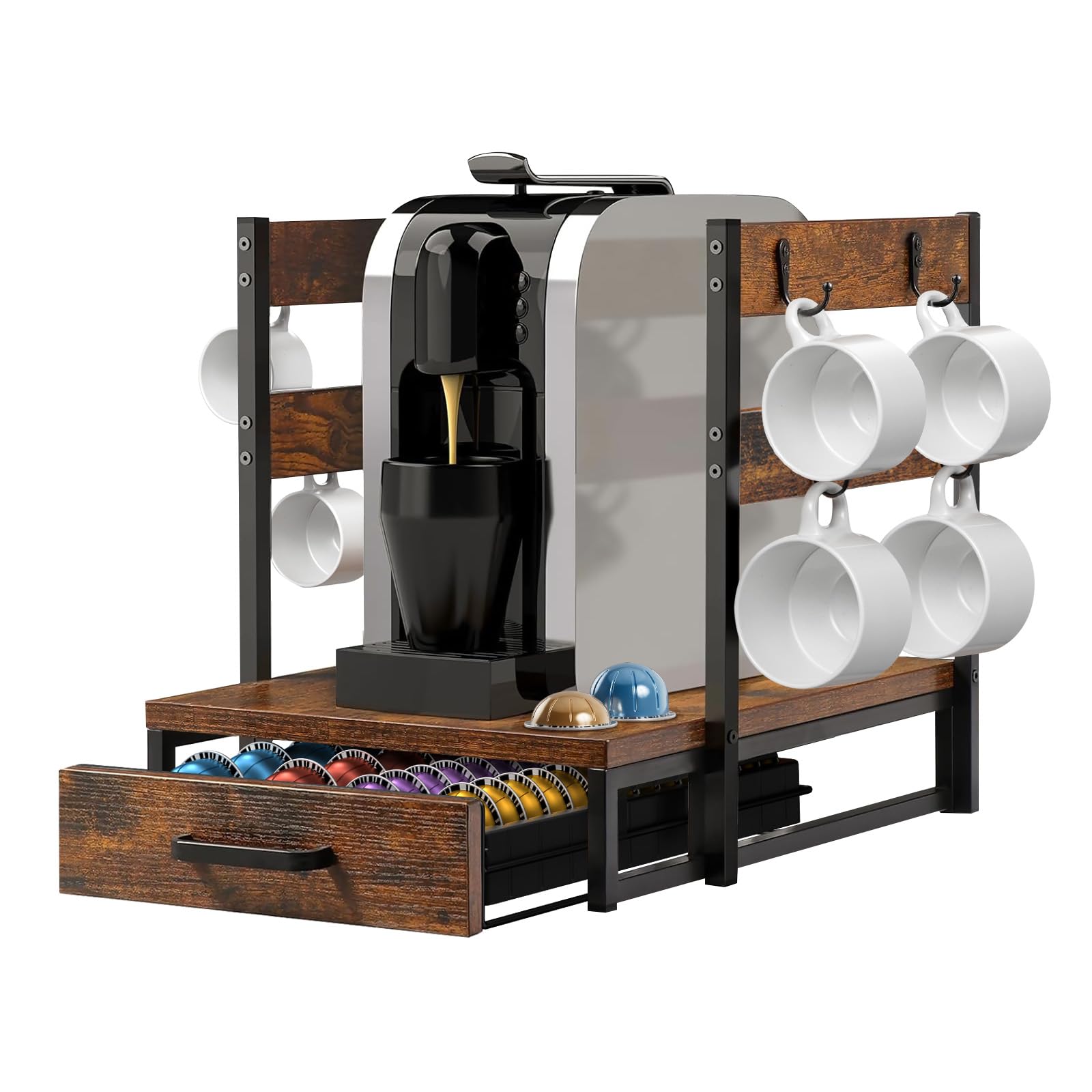 Evermagin coffee pod holder drawer organizes Vertuo capsules by size for easy selection.