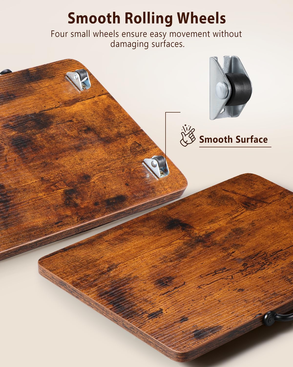 Evermagin rolling-tray with rubber wheels ready for quiet repositioning