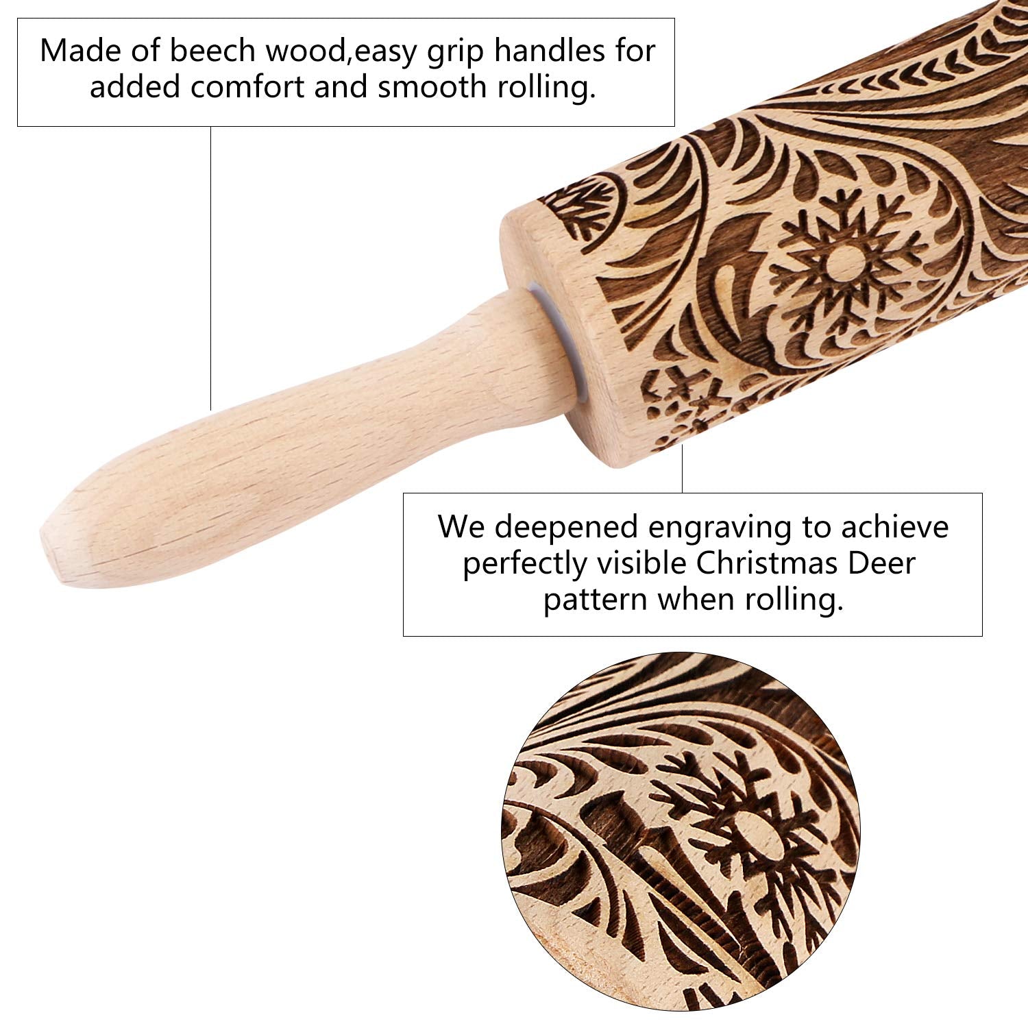 Evermarket natural wood rolling pin showcasing grain for rustic baking charm.