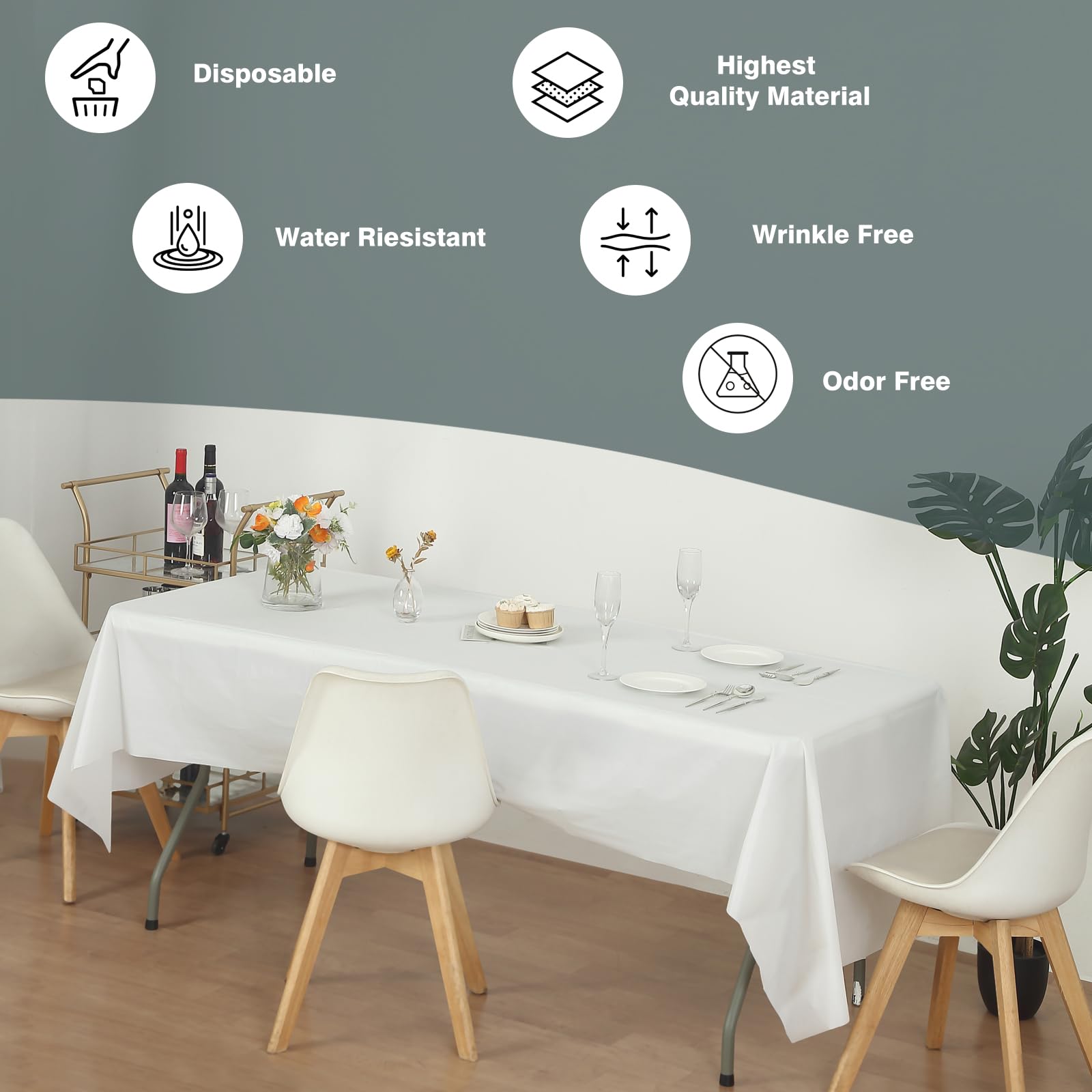 Evershine white table cover on a dining table setup for a meal