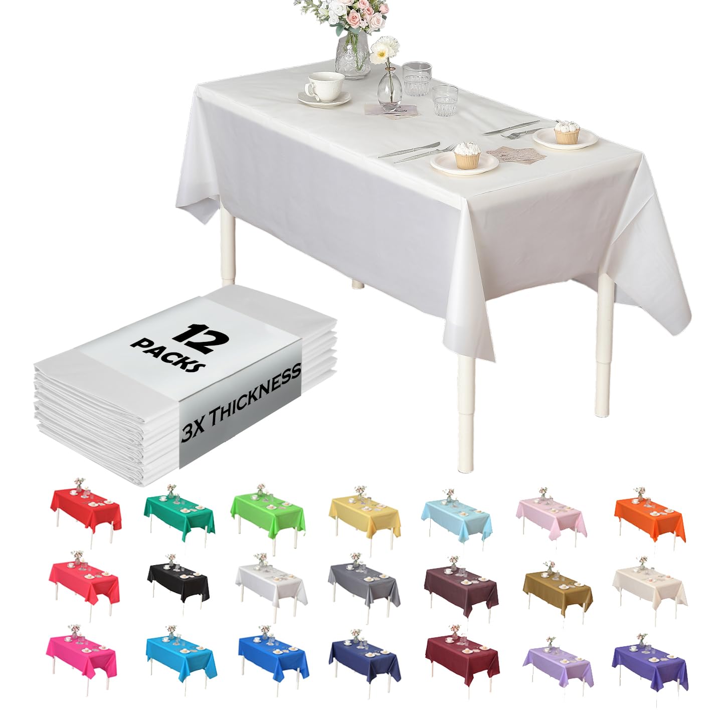 Evershine white rectangle table cover 54 by 108 inches, 12-pack, durable surface for events