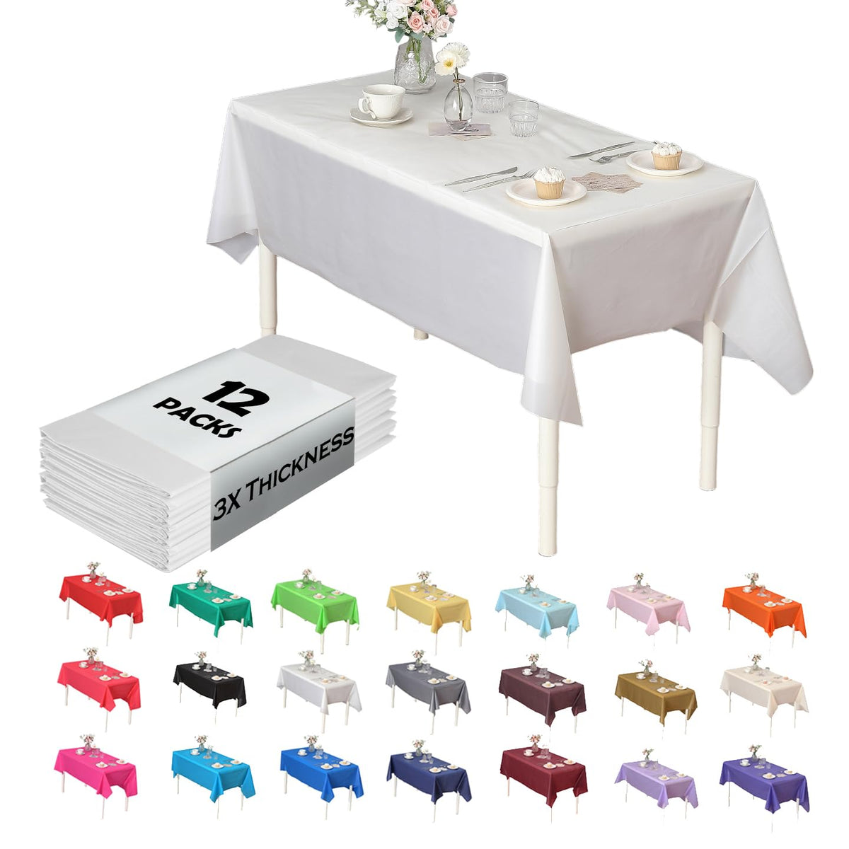 Evershine white rectangle table cover 54 by 108 inches, 12-pack, durable surface for events