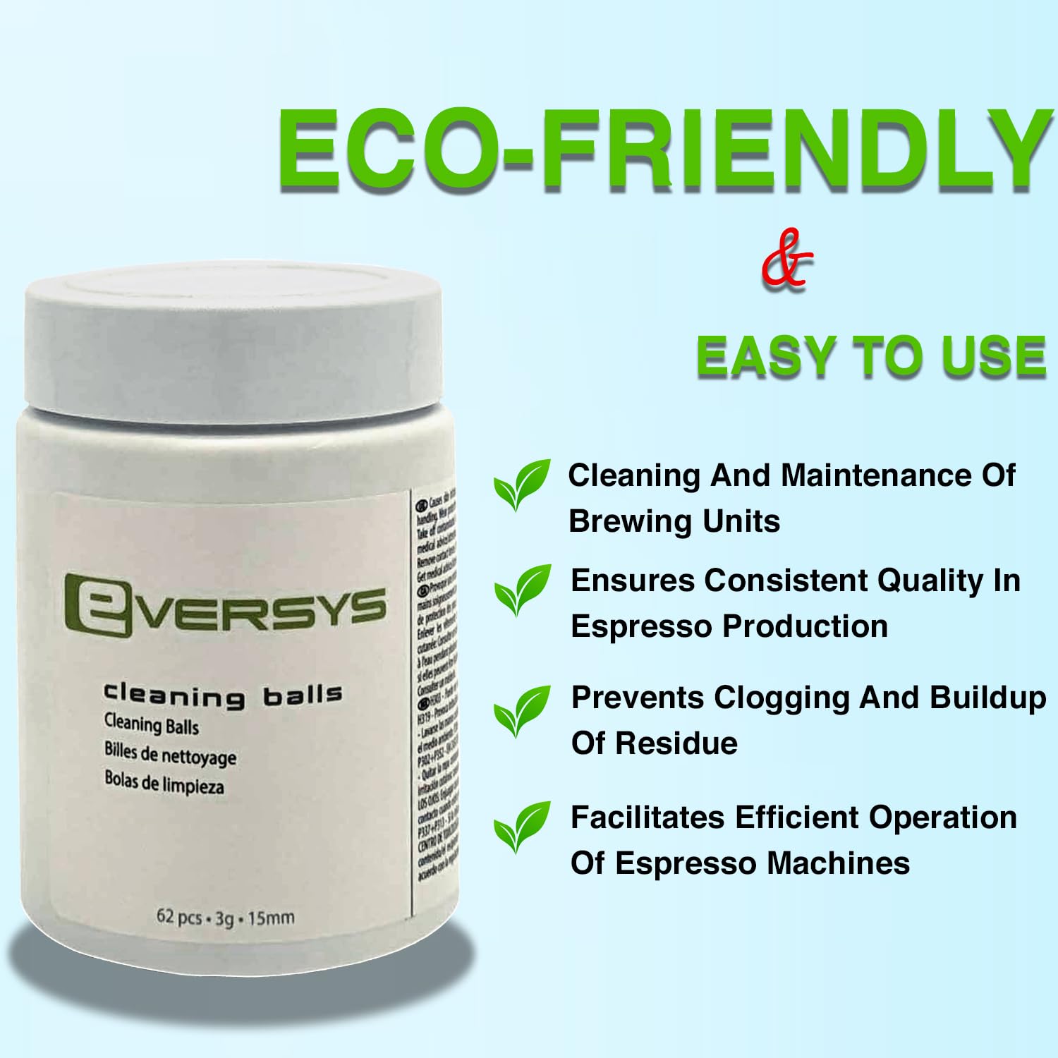 Eversys Cleaning Balls liquid-contents highlighting included cleaning solution for brew unit