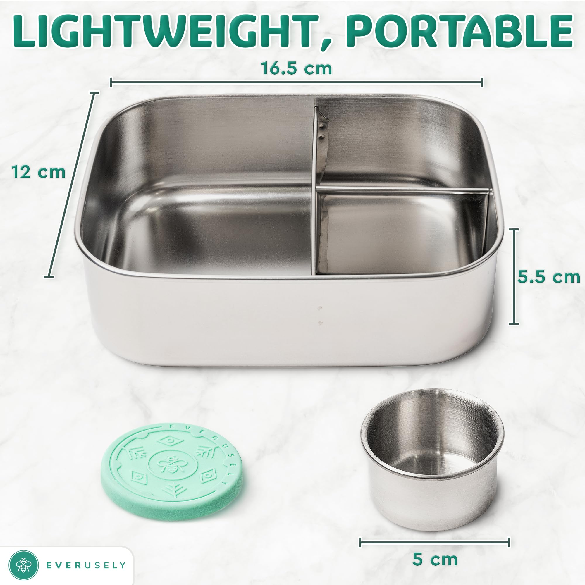 Everusely Bento Box lid-condiment container keeps dressings secure during transport